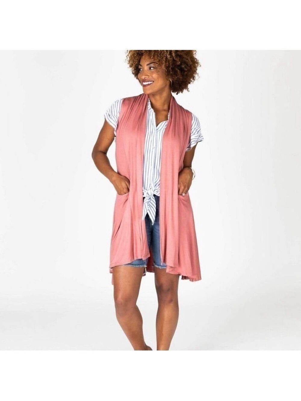 Agnes & Dora Dark Peach Pocket Cascade Open Vest Size XXXL NWT
